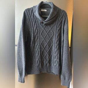 Aqua Toscano Merino Wool Cable Knit Sweater Gray XL Cozy Classic